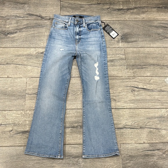 NEW • Hudson • Women’s High Rise Crop Boot Cut Jeans Blue Distressed Friction - Picture 2 of 6